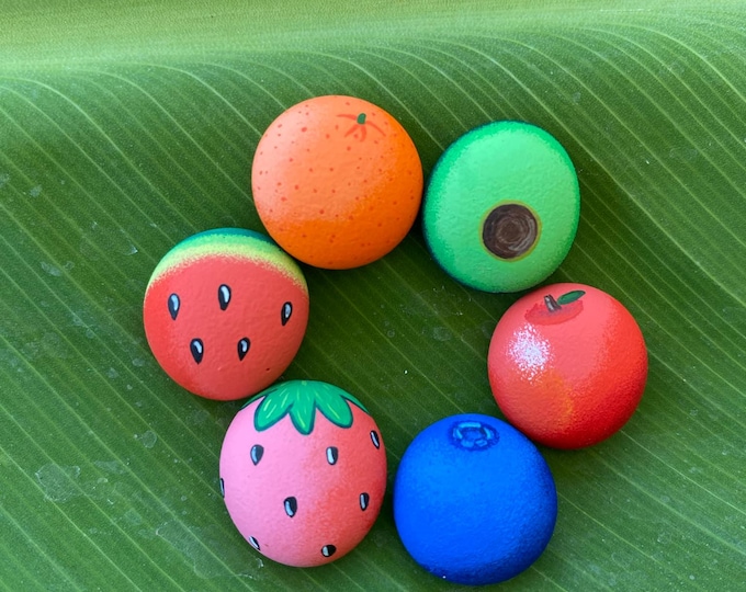 Tiny Fruits Hand Painted Rock Art (x6) Acrylic Paint. Miniature ...