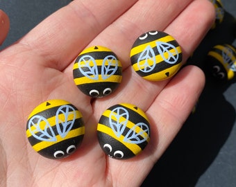 Hand-Painted Bee Pebble - Acrylic Bumblebee Rock Art