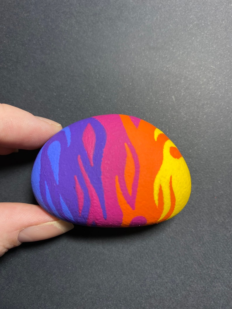 Hand Painted Rainbow Fire. Painted Stone - Etsy