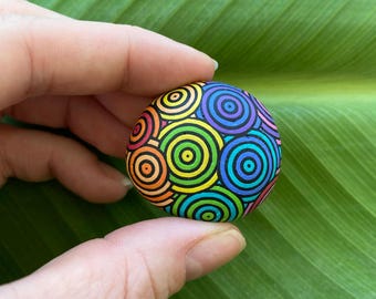 Rainbow Circle Bloom Pattern - Hand Painted Rock Art. Acrylic Paint.