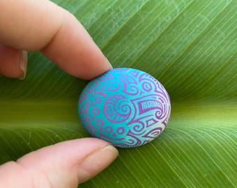 Funky Doodle Pattern Hand Painted Rock Art. Acrylic Paint.