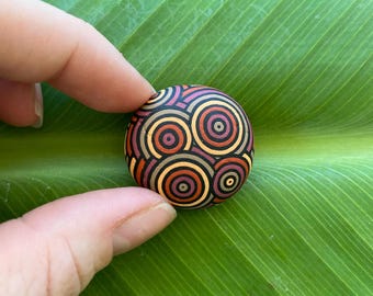 Natural Colours Circle Bloom Pattern - Hand Painted Rock Art. Acrylic Paint.