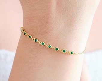 14k Gold Emerald Bracelet, Emerald Tennis Bracelet, Emerald Jewelry, Dainty Emerald Gemstone Jewelry,Friendship Gift,LVK89