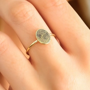 14K Solid Gold Fingerprint Ring,Personalized Fingerprint Jewelry,Custom Fingerprint Ring, Memorial Gift,Gifts for Mom,LVK14O