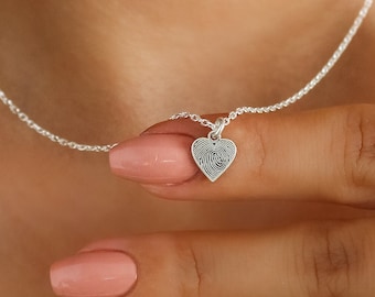 Tiny Heart Fingerprint Necklace,Personalized Fingerprint Pendant,Sympathy Gift,Memorial Gifts for Mom,Grandma Gift,LVK14K