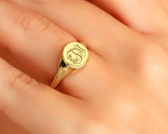 14K Solid Gold Personalized Initial Ring,Signet Ring,Monogram Ring,Letter Ring,Dainty Ring, Personalized Gift,Gift,LVK19