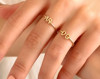 14K Solid Gold Duo Initial Ring personalized Ring custom Letter
