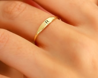 14K Solid Gold Initial Ring,Dainty Letter Ring,Custom Name Ring,Mother Ring,Stacking Ring,Gift for Mom,LVK12