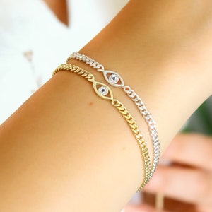 Cuban Link Chain Evil Eye Bracelet,Evil Eye Protection Bracelet, Evil Eye Bracelet,Stacking Bracelet,Gift For Her,LVK49