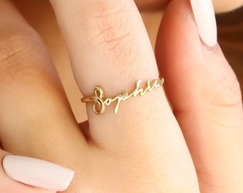 14K Solid Gold Name Ring,Personalized Name Ring,Stacking Ring,Custom Name Jewelry,Gift For Her,Birhtday Gift,LVK43