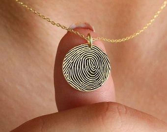 14K Gold Fingerprint Necklace, Personalized Necklace, Memorial Fingerprint Jewelry,Personalized Gift,LVK14Y