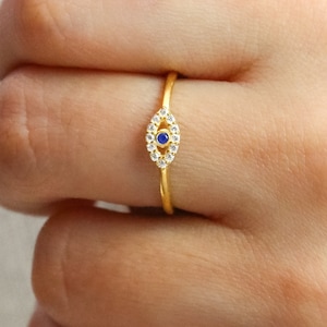 14K Gold Evil Eye Ring,Dainty Ring,Stacking Ring,Dainty Ring,Evil Eye Jewelry,Protection Ring,Sterling Silver Evil Eye Ring,LVK50