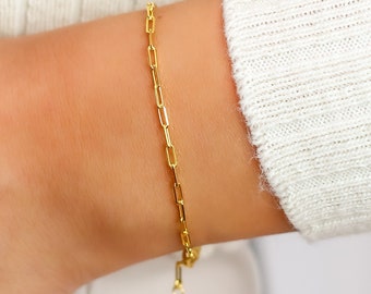 Paperclip Chain Bracelet in Gold, Sterling Silver,Dainty Paperclip Bracelet,Link Chain Bracelet,Minimalist Chain Bracelet,LVK65