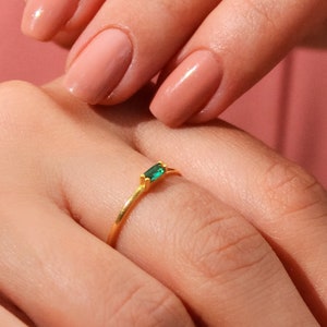 Emerald Baguette Ring Gemstone Ring Emerald Jewelry Gift for Her Gold Ring Stacking Ring May Birthstone Silver Ring Engagement Rings,LVK68