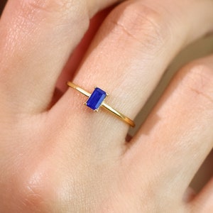 Sapphire Dainty Baguette Stacking Ring,Gold Sapphire Ring,Minimalist Ring,Simple Sapphire Ring,Sterling Silver Ring,Thin Ring,LVK65 image 3