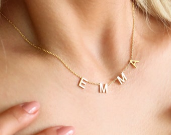 14K Solid Gold Custom Letter Necklace,Personalized Name Necklace,Minimalist Letter Necklace,Gifts for Mom,Bridesmaid Gift,LVK75