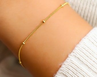 14K Gold Beaded Satellite Chain Bracelet,Gold Filled,Sterling Silver or Rose,Dew Drops,Simple Everyday Layering Bracelet,LVK55