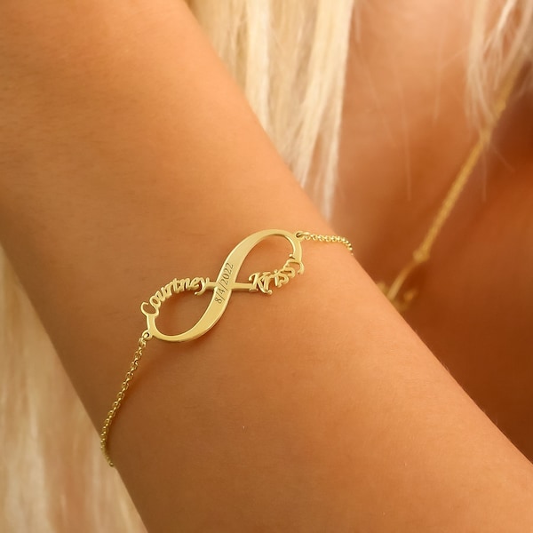 14K SOLID GOLD Infinity Armband, Echtgold Namen Armband, Massiv Gold personalisierte Armband, personalisierte Geschenk, Geburtstagsgeschenke, LVK11