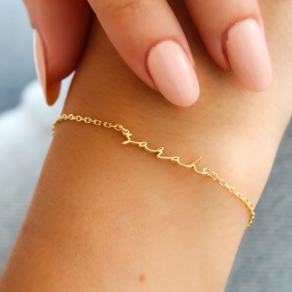 14K Gold Name Bracelet,Personalized Name Bracelet,Dainty Layering Bracelet,Custom Name Jewelry,Gift For Mom