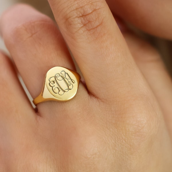 14K Solid Gold Initial Ring,Personalized Letter Ring, Monogram Ring,Gift For Her,Personalized Jewelry,LVK59