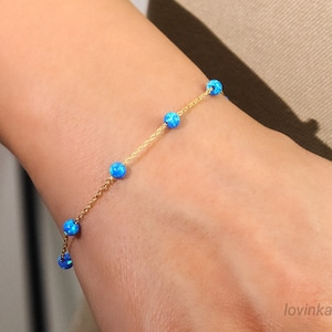 Dainty Opal Bracelet,Blue Opal Bracelet,Opal Jewelry,Tiny Opal Bracelet Bridal Bracelet,October Birthstone,Gift For Her,LVK66