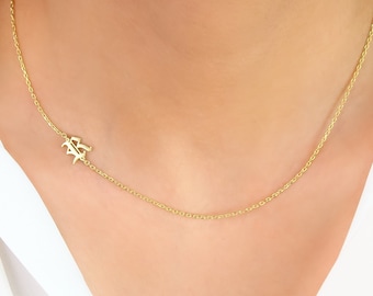 Sideways Initial Necklace,Dainty Letter Necklace Old English,Initial Necklace, Gothic Name Necklace in Gold,Silver & Rose Gold,LVK20
