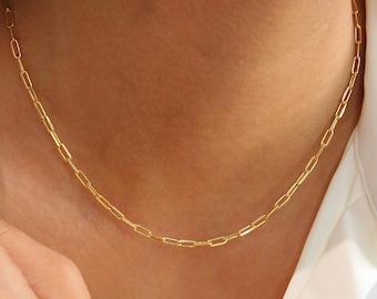 14K Gold Layering Link Chain Necklace,Paperclip Chain Necklace,Everyday Chain Necklace,Birthday Gift,LVK58