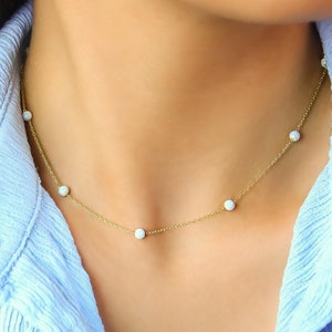 Dainty White Opal Necklace, Sterling Silver Gemstone Jewelry,LVK63