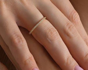 14K Gold Eternity Ring - Micro Pave Band - Full Round Wedding Band - Gift for Her