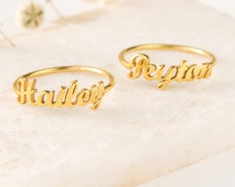 14K SOLID GOLD Name Ring,Personalized Jewelry,Custom Name Ring,Stackable Name Ring,Personalized Gift,Letter Ring,LVK31