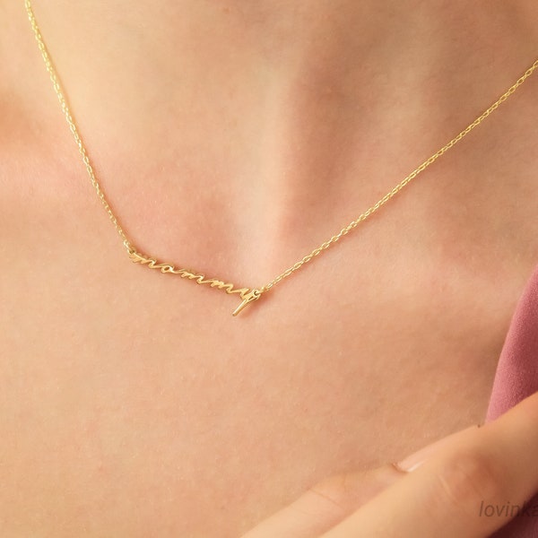 14K Gold Mommy Necklace, Dainty Necklace, Personalized Jennifer Mummy Necklace, Mothers Gift, Gift for Her,LVK13