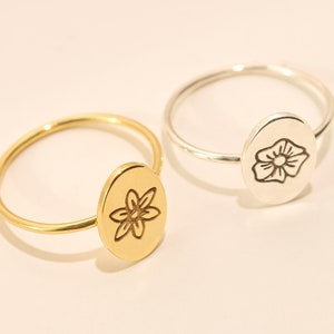 14K Gold Birth Flower Ring,Custom Engraved Ring,Floral Ring,Personalized Ring,Birth Month Flower Rings,Gift For Mom,Bridesmaid Gift,LVK102