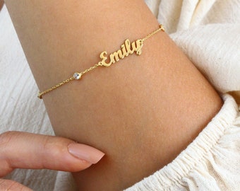 14k Gold Diamond Name Bracelet,Personalized Bracelet,Dainty Minimalist Bracelet,Perfect for Everyday Wear,Gift for Her,LVK39