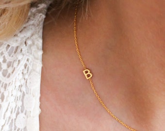 Sideways Initial Necklace,Dainty Off-Center Initial Necklace,Custom Name Necklace,Personalized Jewelry,Letter Necklace,LVK26