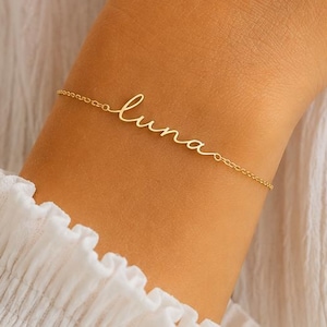 14K Gold Name Bracelet, Personalized Bracelet, Custom Name Bracelet, Dainty Layering Bracelet, Handmade Jewelry,Gift for Mom