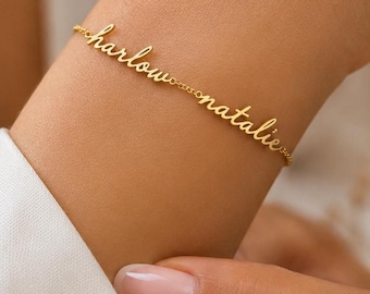 14K Gold Name Bracelet- Personalized Multiple Name Jewelry, Custom Name Bracelet for Mom, Dainty Gift for Women