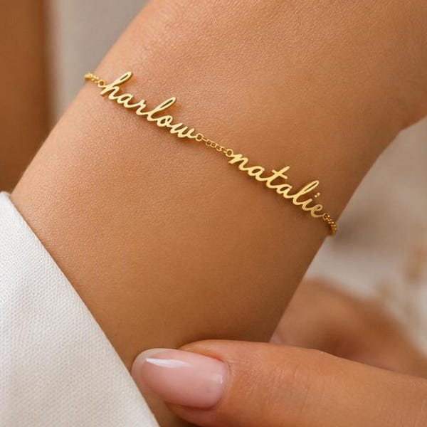 14K Gold Name Bracelet- Personalized Multiple Name Jewelry, Custom Name Bracelet for Mom, Dainty Gift for Women