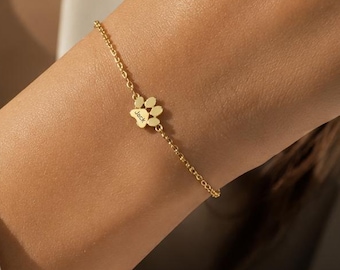 14K Gold Paw Print Name Bracelet,Custom Elegant Dog Paw Bracelet,Pet Name Bracelet,Pet Lover Gift, Christmas gifts