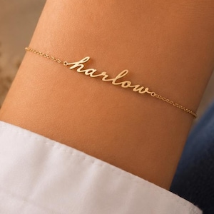14K Solid Gold Name Bracelet,Dainty Name Bracelet,Custom Name Bracelet,Personalized Bracelet,Gift For Mom,Birthday Gift,Christmas Gift