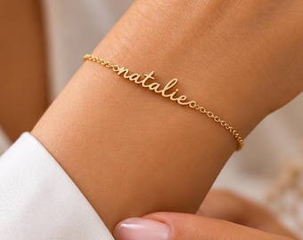 14K Gold Name Bracelet, Personalized Bracelet, Custom Name Bracelet, Dainty Layering Bracelet, Handmade Jewelry,Gift for Mom