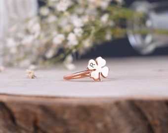 Tiny Dainty Gold Four Leaf Clover Ring delicate flower floral Irish Celtic Shamrock stacking ring stackable ring minimalist geometric square
