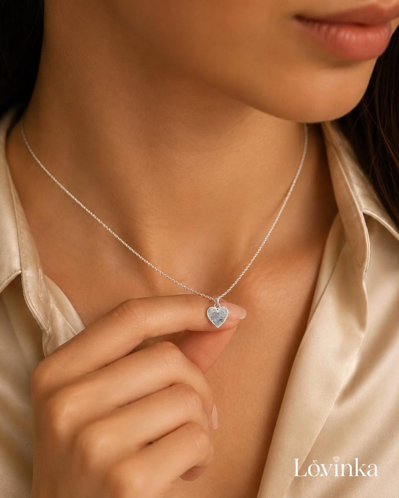 Personalized Heart Fingerprint Necklace,Personalized Pendant,Sympathy Gift,Memorial Gifts for Mom image 1