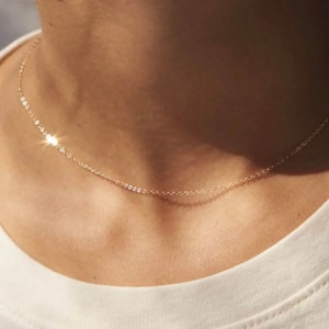 14K Solid Gold Dainty Chain Necklace, Simple Everyday Delicate Layering Chains,Real Gold Necklace,Choker Necklace,LVK08