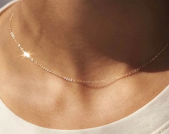 14K Solid Gold Dainty Chain Necklace, Simple Everyday Delicate Layering Chains,Real Gold Necklace,Choker Necklace,LVK08