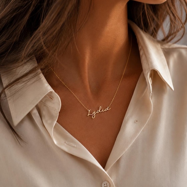 14K Solid Gold Name Necklace •Real Gold Personalized Jewelry • Gift for Her