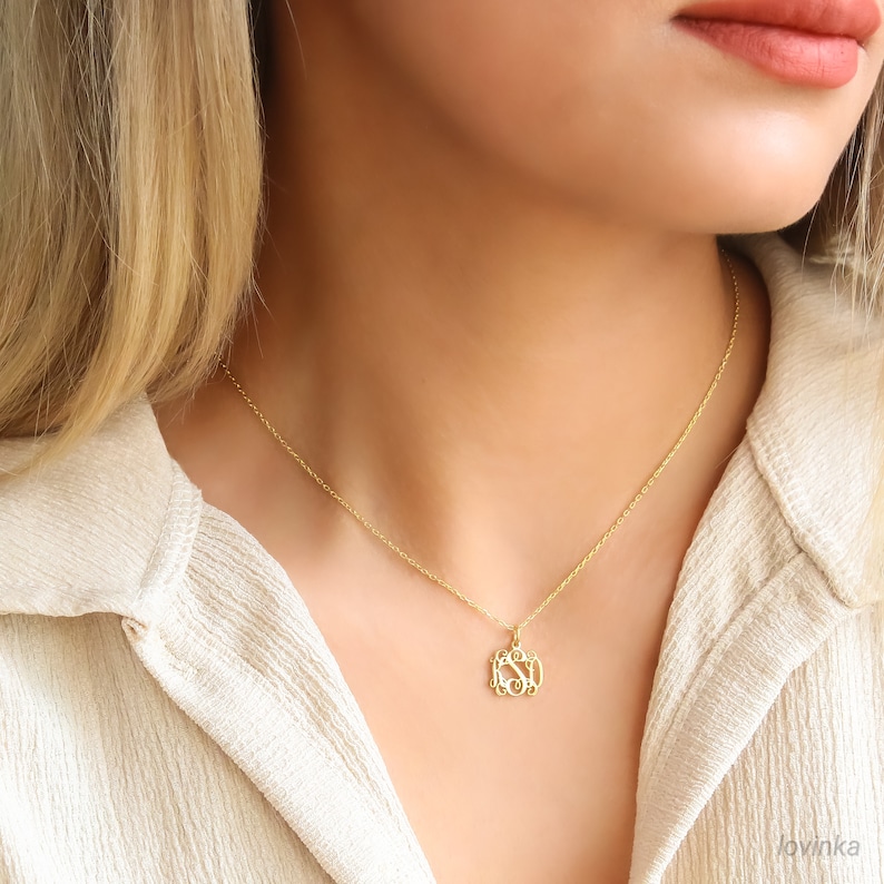 14K Solid Gold Monogram Necklace, Initial Jewelry,Custom Letter Necklace, Personalized Gift For Her image 4