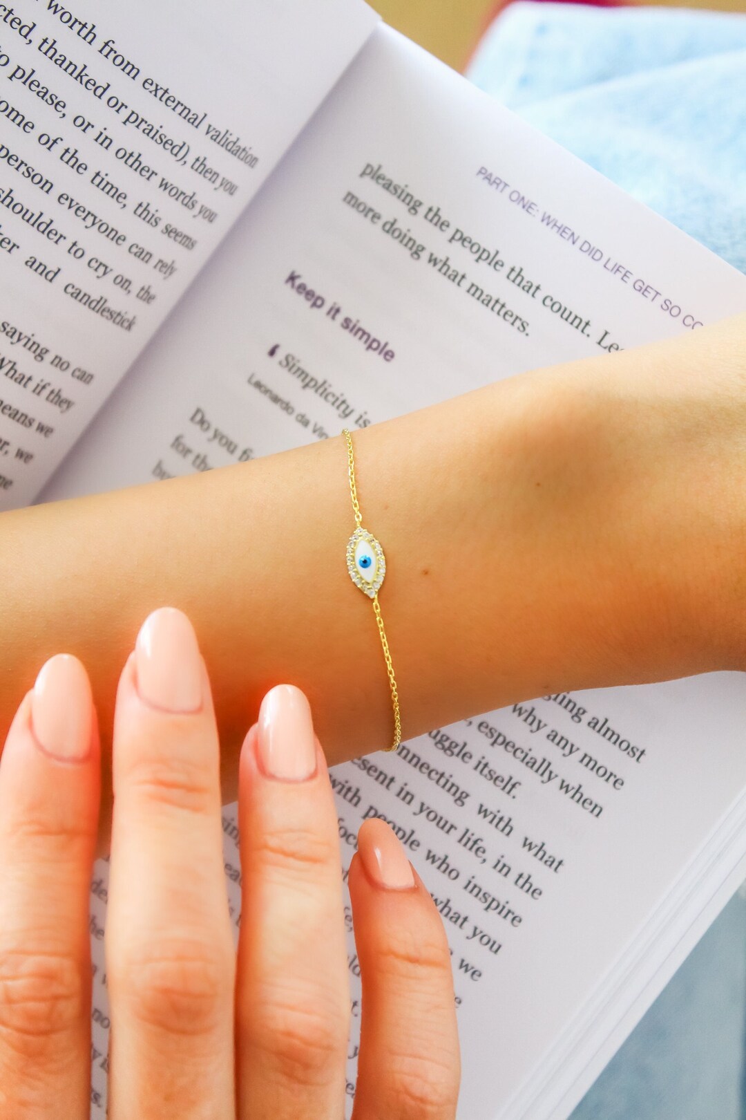 14K Gold Evil Eye Bracelet,protection Bracelet, Evil Eye Jewelry,pave