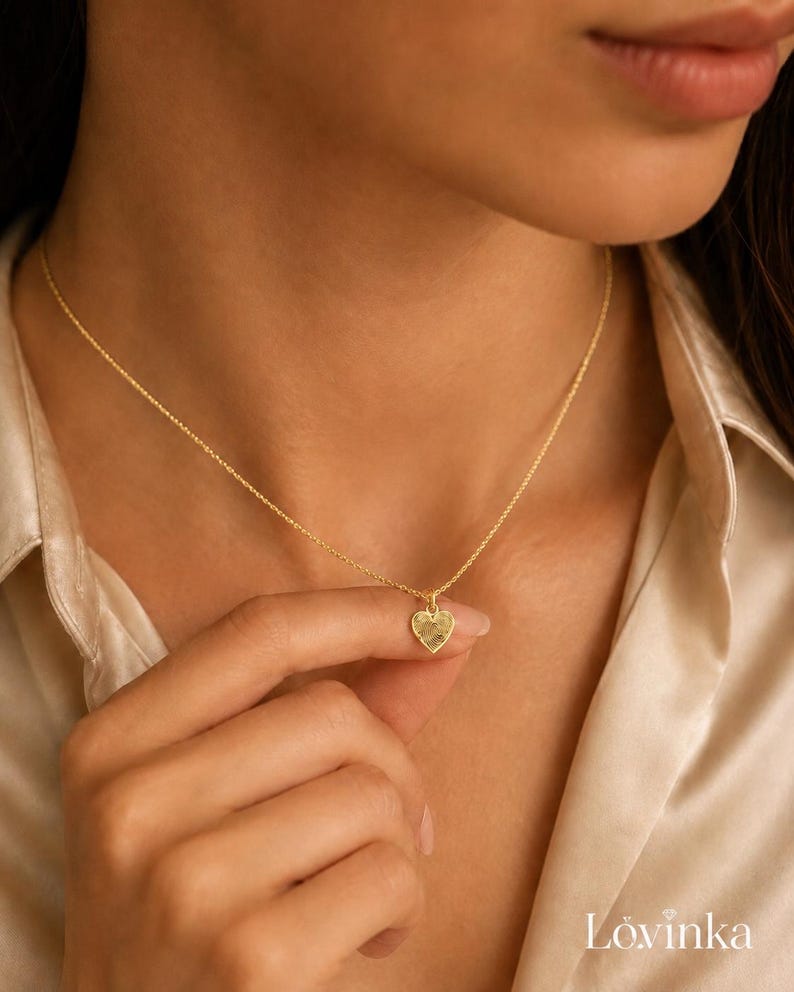 Personalized Heart Fingerprint Necklace,Personalized Pendant,Sympathy Gift,Memorial Gifts for Mom image 3