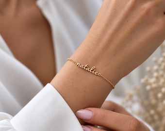 14K Gold Name Bracelet, Personalized Bracelet, Custom Name Bracelet, Dainty Layering Bracelet, Handmade Jewelry,Gift for Mom