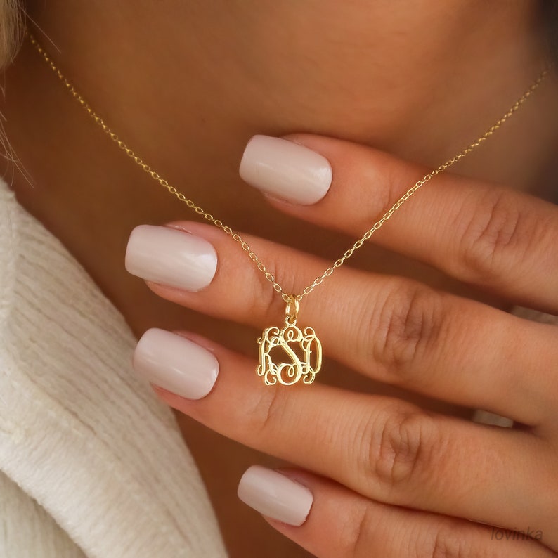 14K Solid Gold Monogram Necklace, Initial Jewelry,Custom Letter Necklace, Personalized Gift For Her image 5